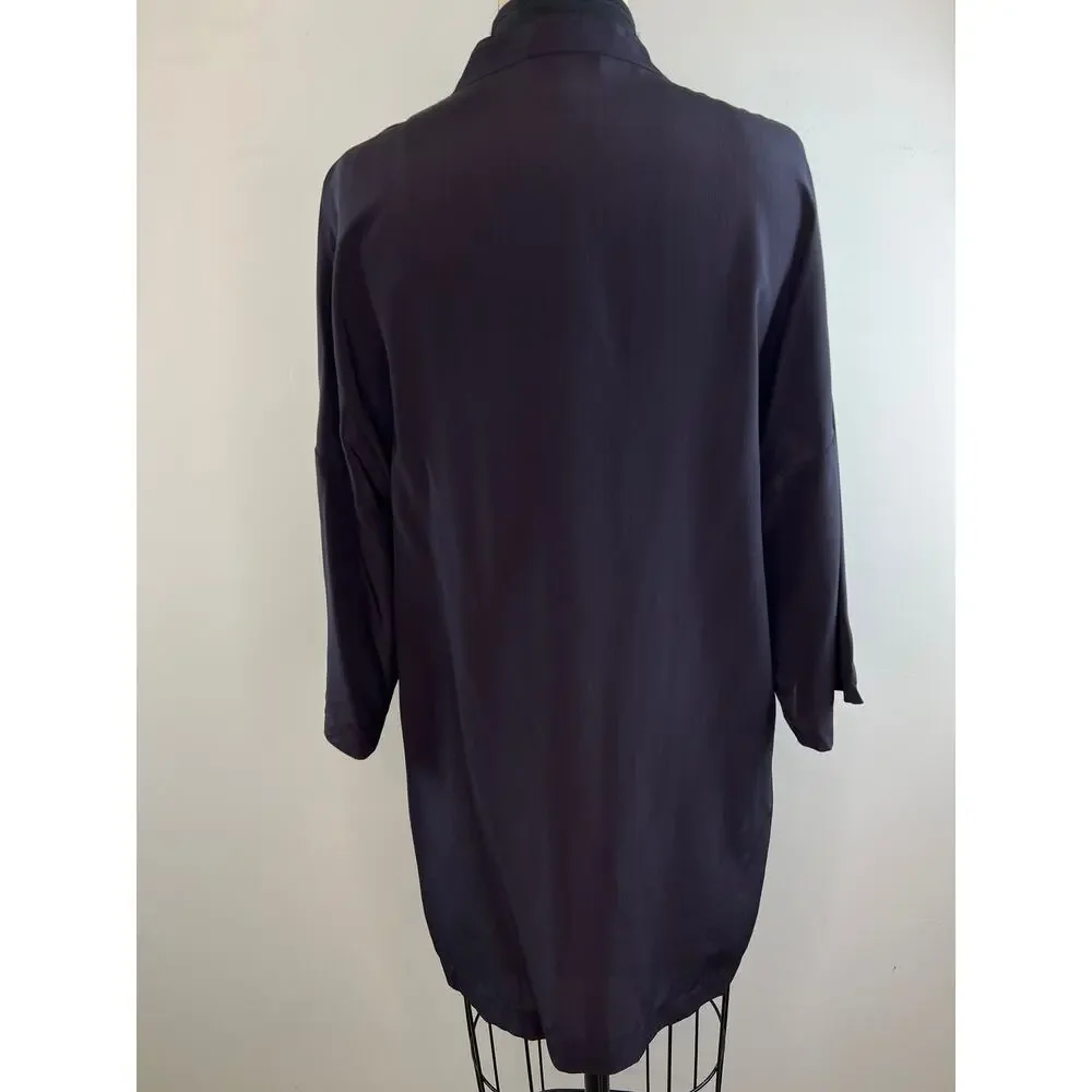 J. Crew Purple 3/4 Sleeve Mandarin Collar Side Split Hem Silk Blouse Size S